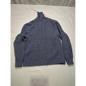 VTG Gap Womens Cable Knit Cotton‎ Blend Turtleneck Blue Spotted Sweater Size XL